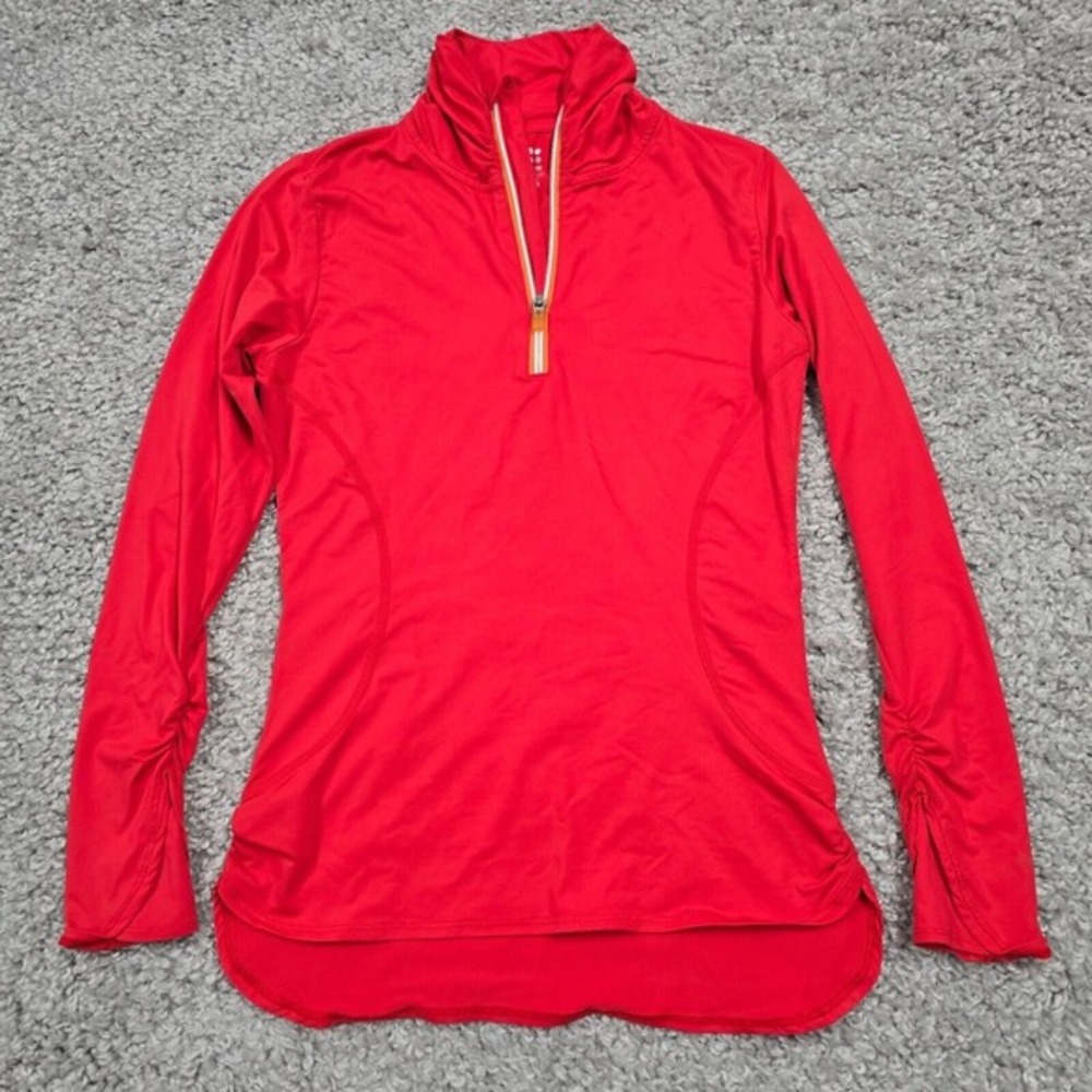 Title Nine Quarter Zip Pullover Women's XS Pink Ruched Sleeve Athletic Top